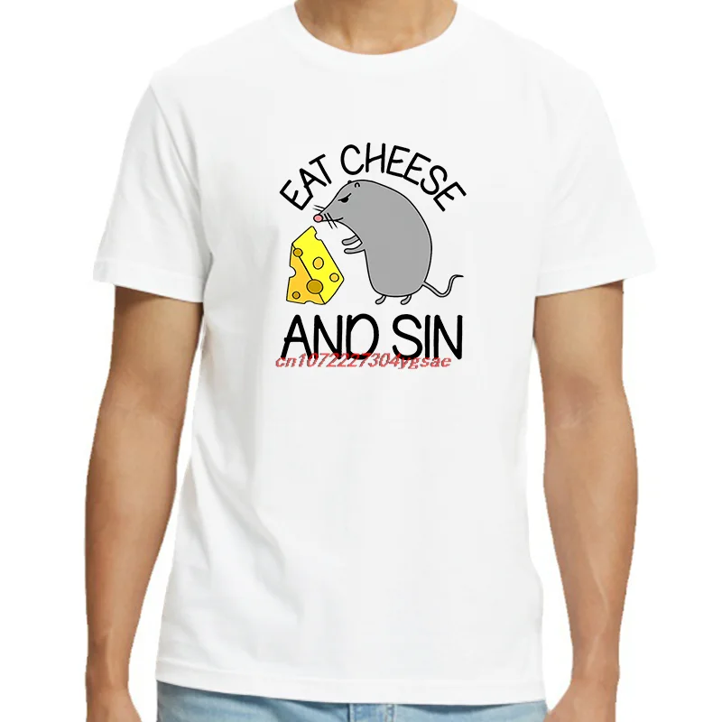 Summer Tees Tops Eat Cheese And Sin Funny Rat Graphic T Shirts Cotton Short Sleeve Tee Unisex Breathable Printing T-Shirt