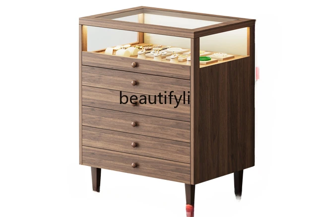 

Solid Wood Jewelry Display Cabinet Jewelry Store Necklace Showcase Jade Relics Zhongdao Table Glass Storage Cabinet