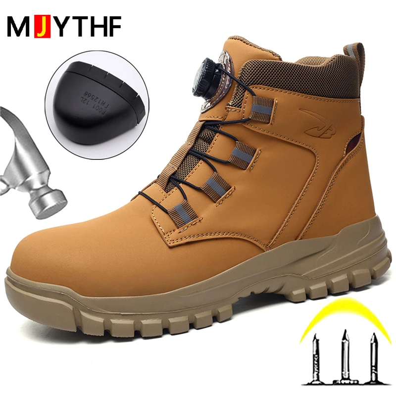 Waterproof Men Boots Rotating Buttons Safety Shoes Men Puncture-Proof Work Boots Steel Toe Shoes Light Indestructible Shoes