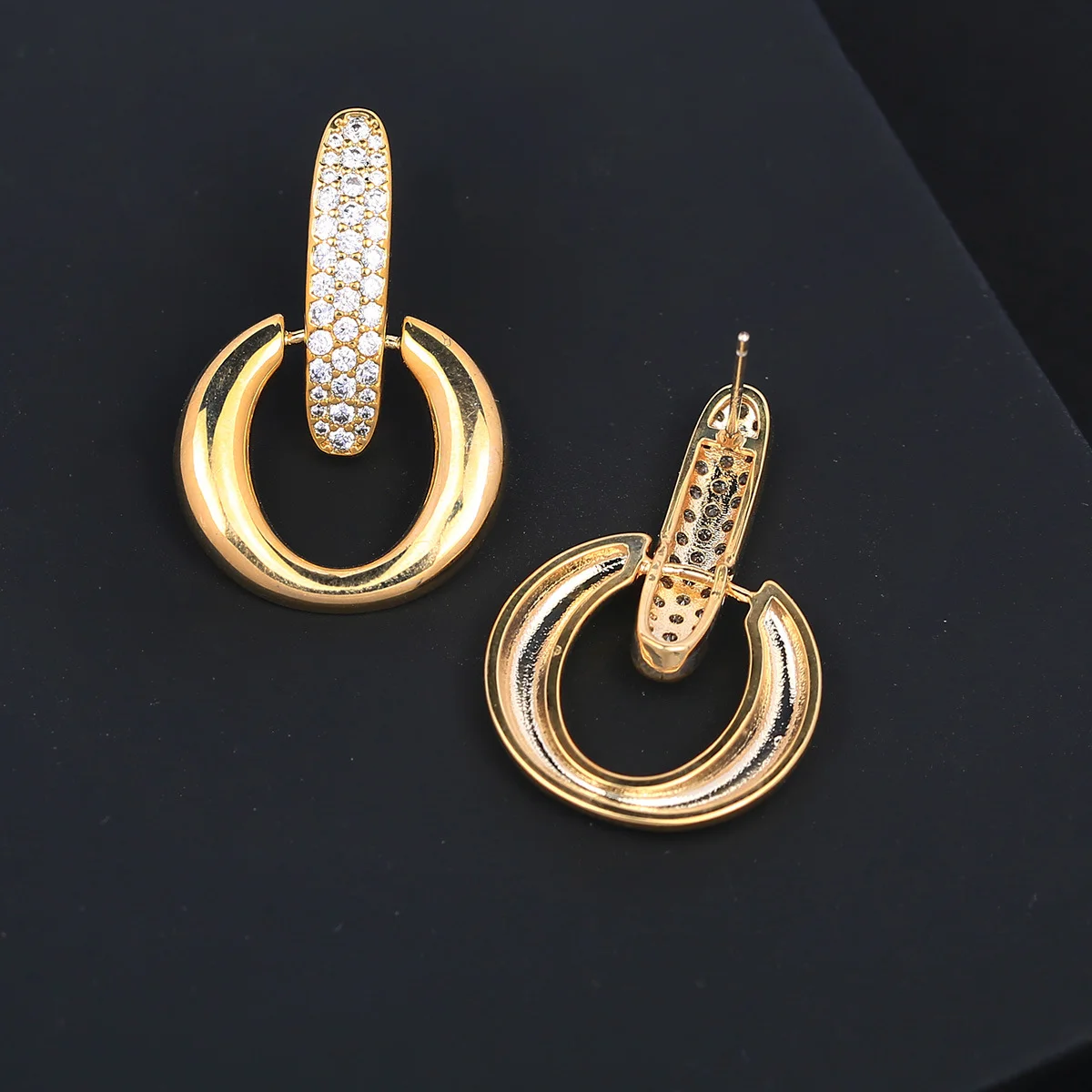 

925 Silver Luxury U-Shaped Hoop Drop Earrings for Women, Gold Plated CZ Dangle Earrings, Daily Party Jewelry