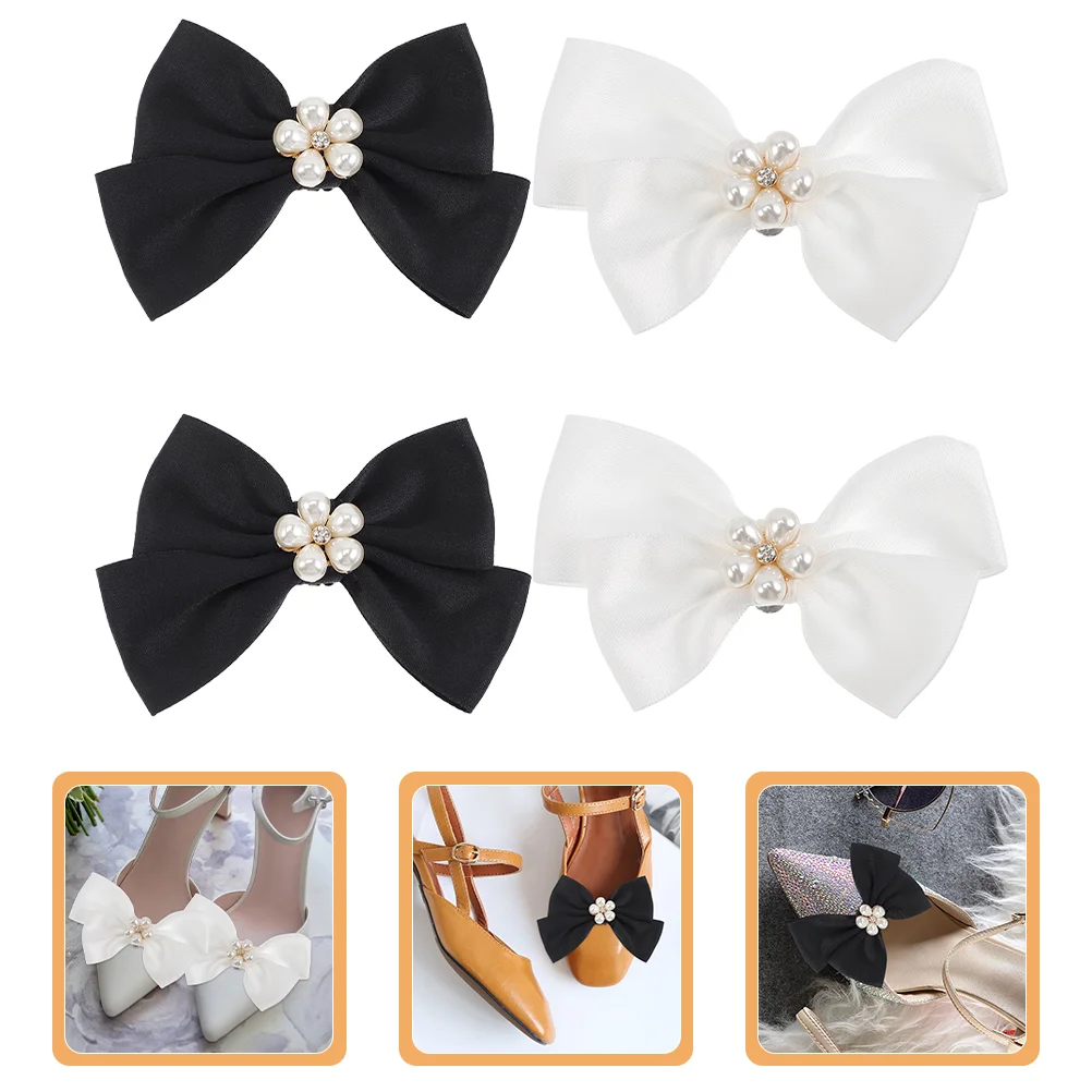 2 Pairs Bow Shoe Clip Wedding Decor Bows for Crafts Tie Clips Pumps Heel Fabric Bowknot Flowers Bride Embellishments