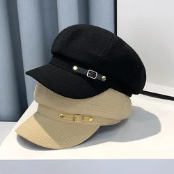 Fashion Women Berets Female Retro Berets Caps for Hats Retro Buckle Decor Short Bonnets Hats for Octagonal Dome Newsboy Hat