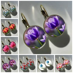 Colored Tulip Earrings Dutch Tulip Photos Glass Women's Earrings Love and Eternal Flower Earhooks