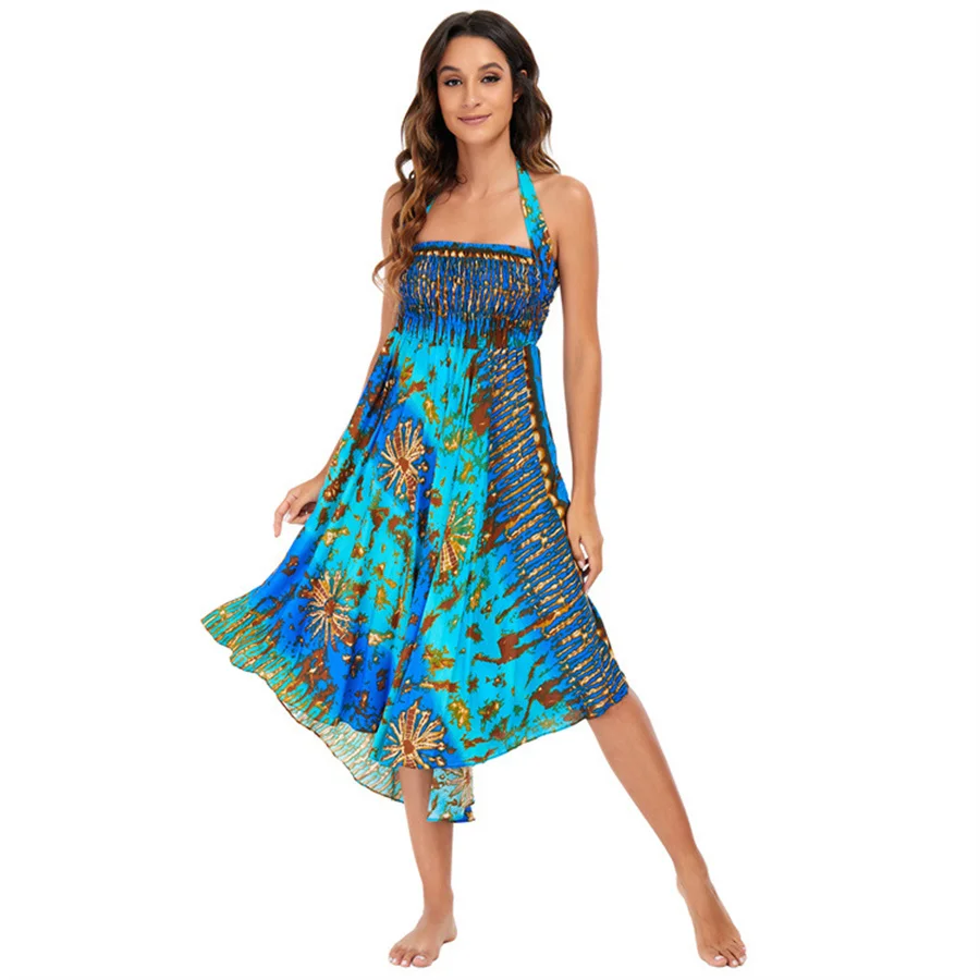 Women's Bohemian Hippie Pants with Smoked Print Design  Loose Lantern Pants Yoga Pants Dress Beach Vacation Skirt