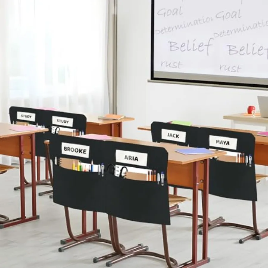 24 Pack Chair Pockets for Classrooms, 16 x 19 inch Pocket Chart Back of Chair Organizer for with Name Slot, Seat Sacks for Clas