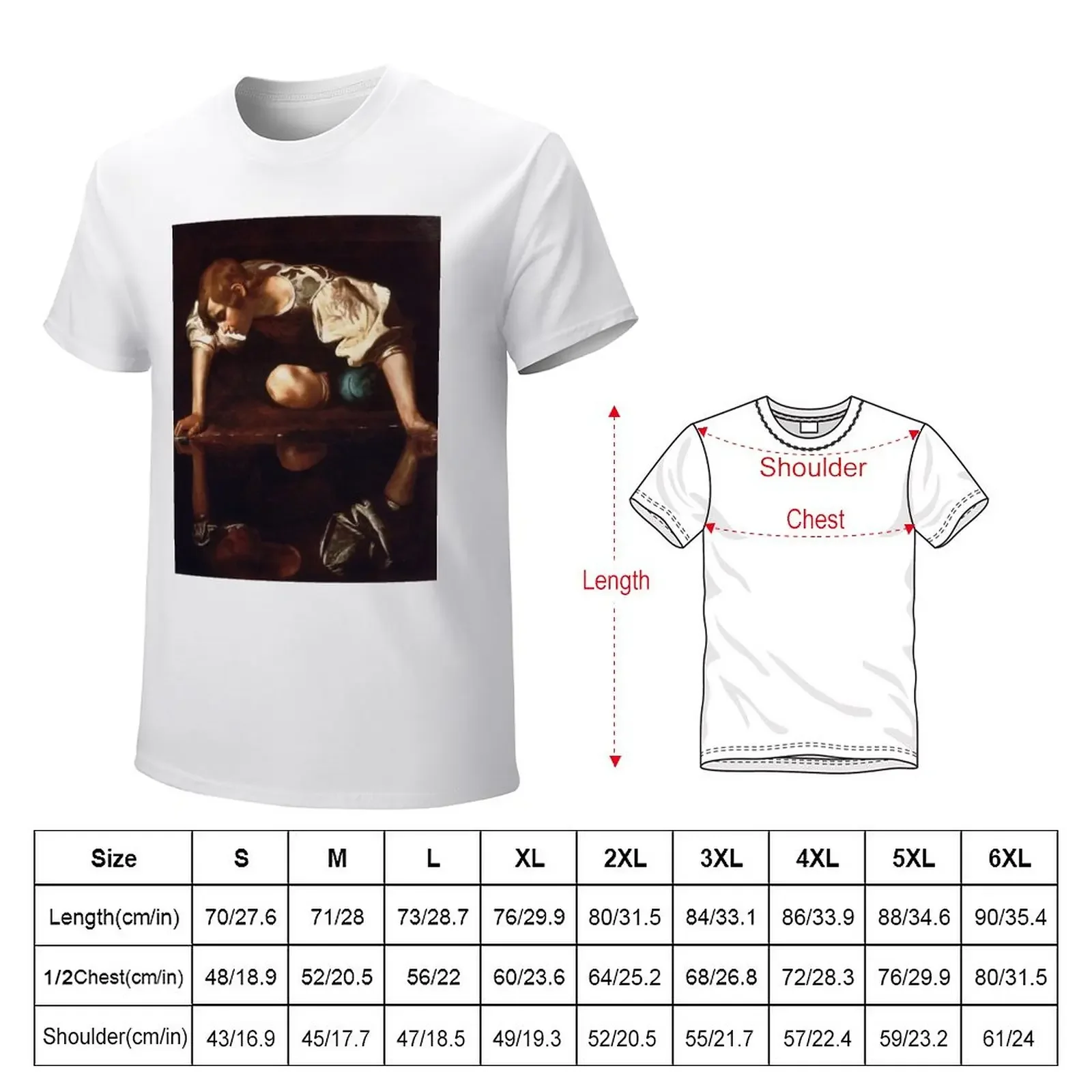 Narcissus by Caravaggio (1599) T-Shirt sports fans tees summer tops t shirts for men cotton