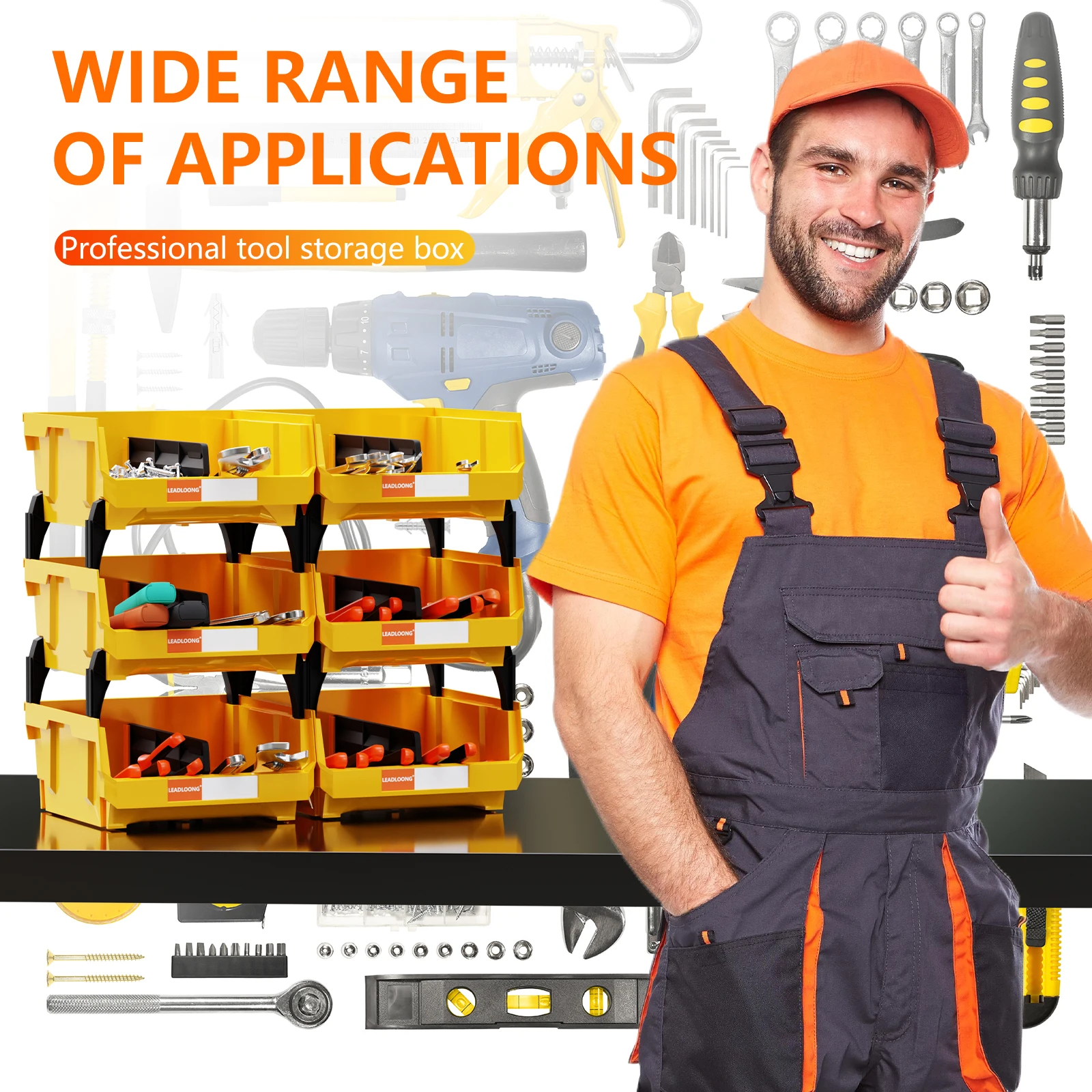 

6pcs Large Stackable Tool Storage Bins - Combinable Multi-Tool Organizers with Hardware Storage