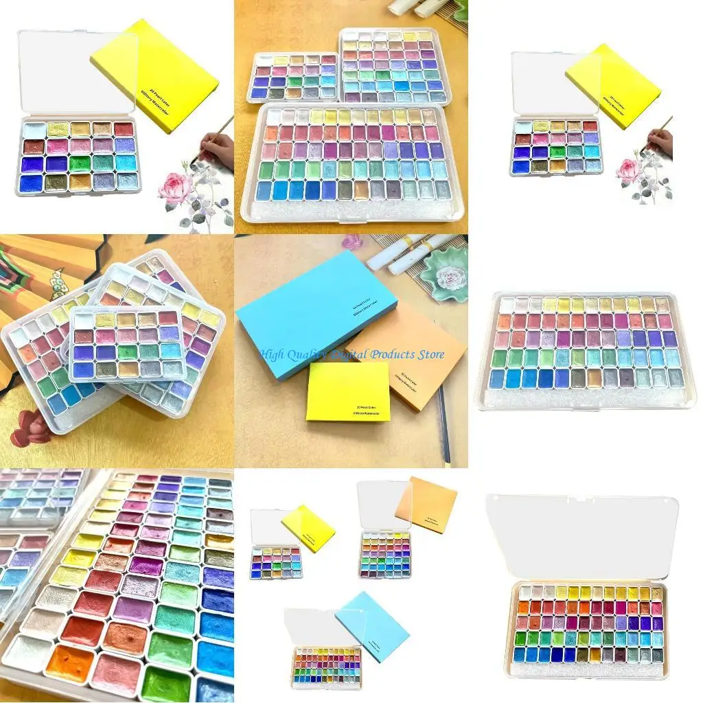 

U2JE 20/42/60 Color Glitter Watercolor Paints Set Pearlescent Color Artist Art Set for Painting on Fabric Paper DIY Crafts