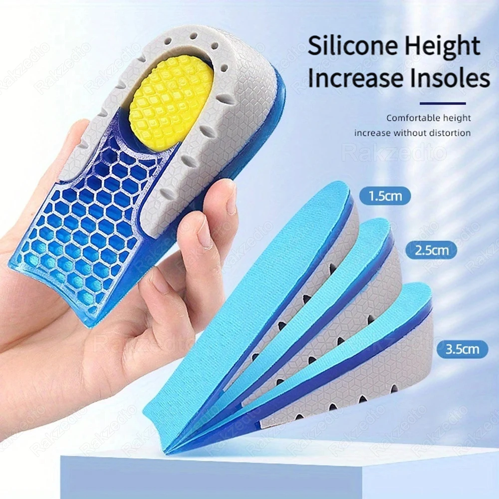 Silicone Height Increase Insoles for Men Women Elastic Heightening Increase Templates Gel Insoles for Shoes Heel Lift Shoe Sole