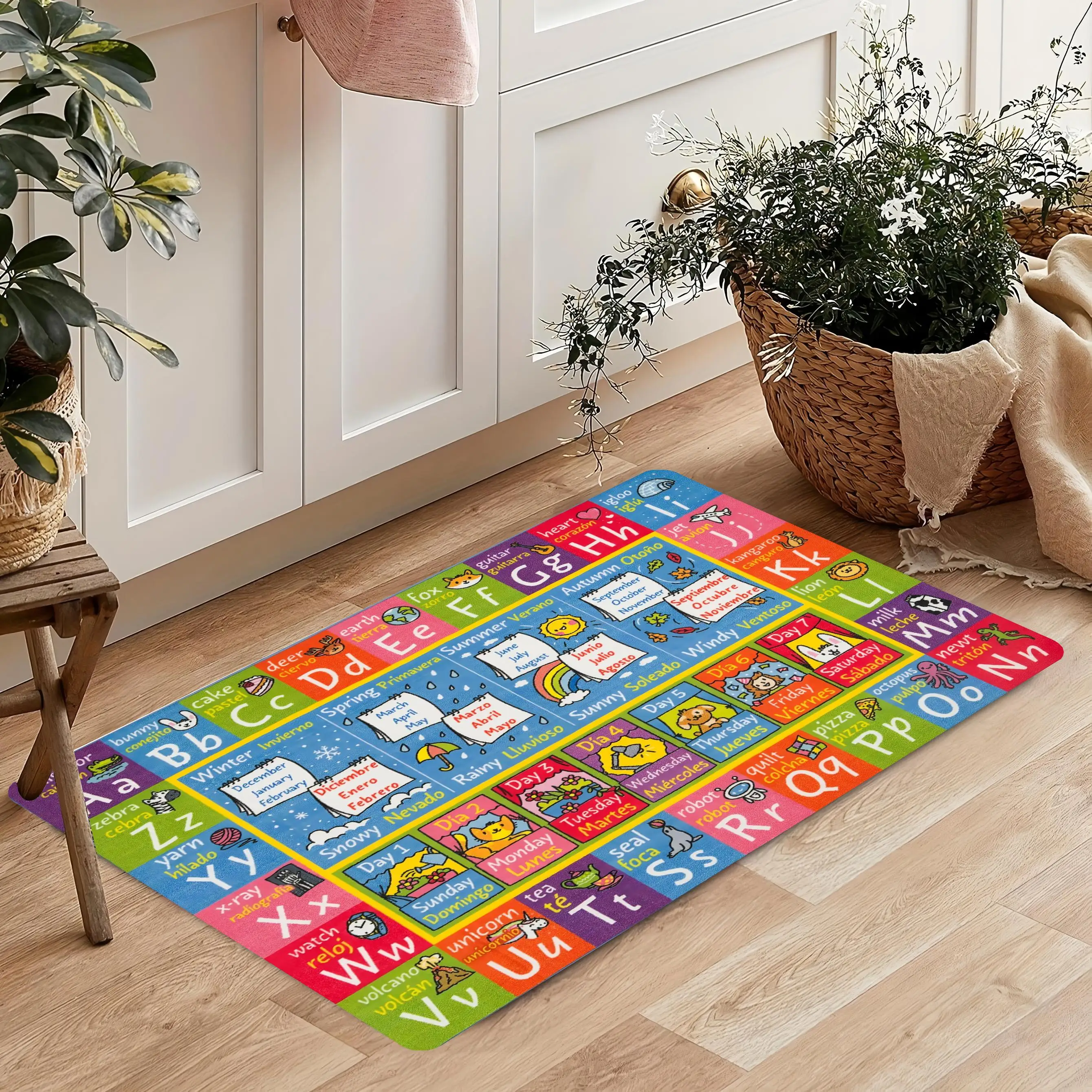 Alphabet Spanish Educational Learning Carpet Flannel Anti-slip Bath accessories Living Room Doormat Entrance Foot mat Home Decor