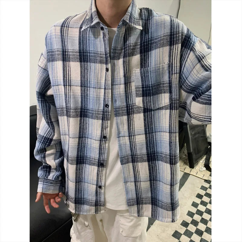 

Thickened Long-sleeved Shirt Men Warm Vintage Plaid Shirt Men Streetwear Korean Loose Retro Thick Casual Shirt Fashion Shirts