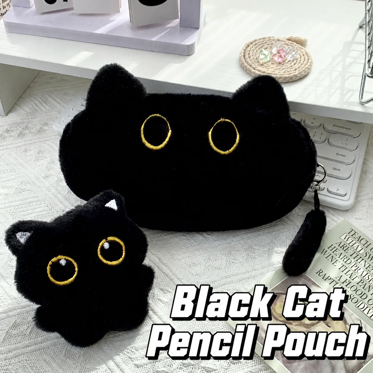 Large Capacity Pencil Bag Creative Stationery Storage Pouch Plush Pen Bag Plush Makeup Storage Pouch For Small Personal Items