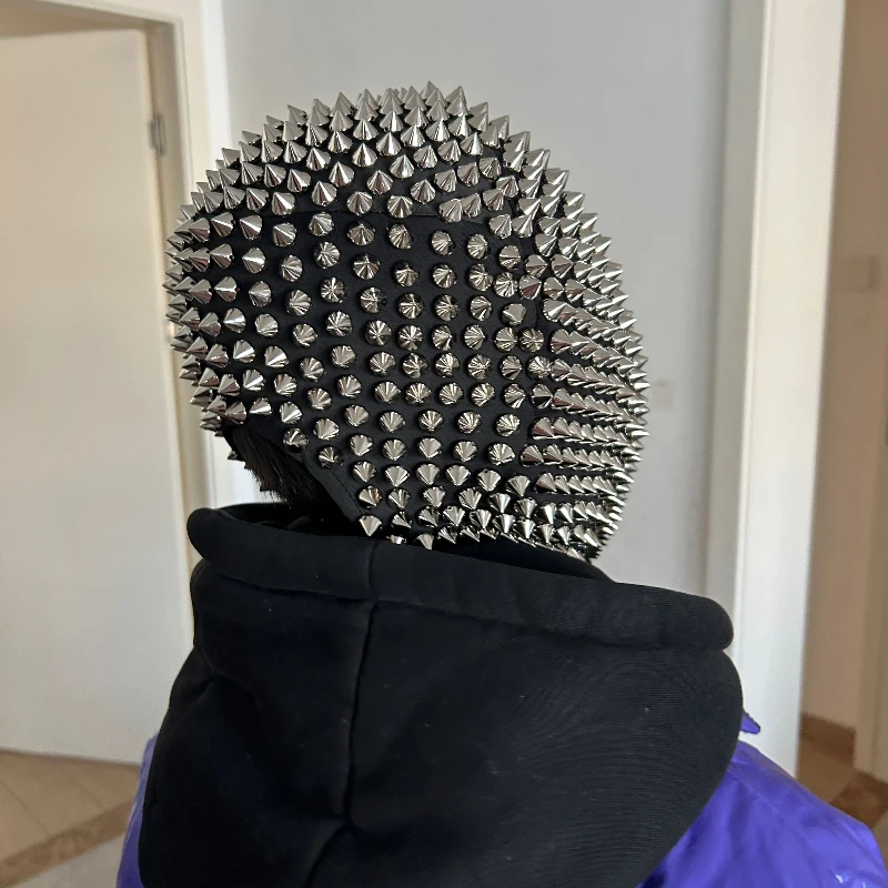 

Mirror Studded Spikes Mask Nightclub Bar Party Rhinestones Headgear Male Female Dancer Stage Masks Halloween Cosplay Headcover