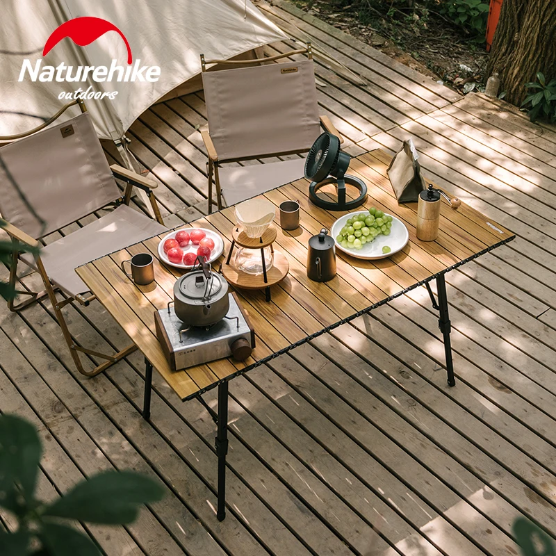 

Naturehike Telescopic Table Retractable Outdoor Camping Barbecue Table Portable Aluminum Lifting Folding Table Light Wood Grain