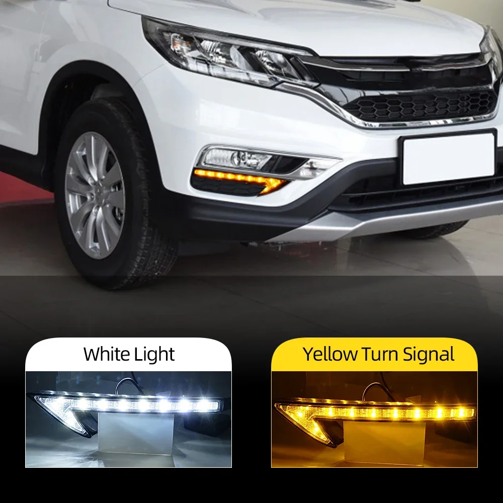 New！ New! CSCSNL 1 Set LED Daytime Running Lights DRL With Turn Signals Yellow 12V ABS Fog Cover For Honda CRV CR-V 2015 2016 Ac