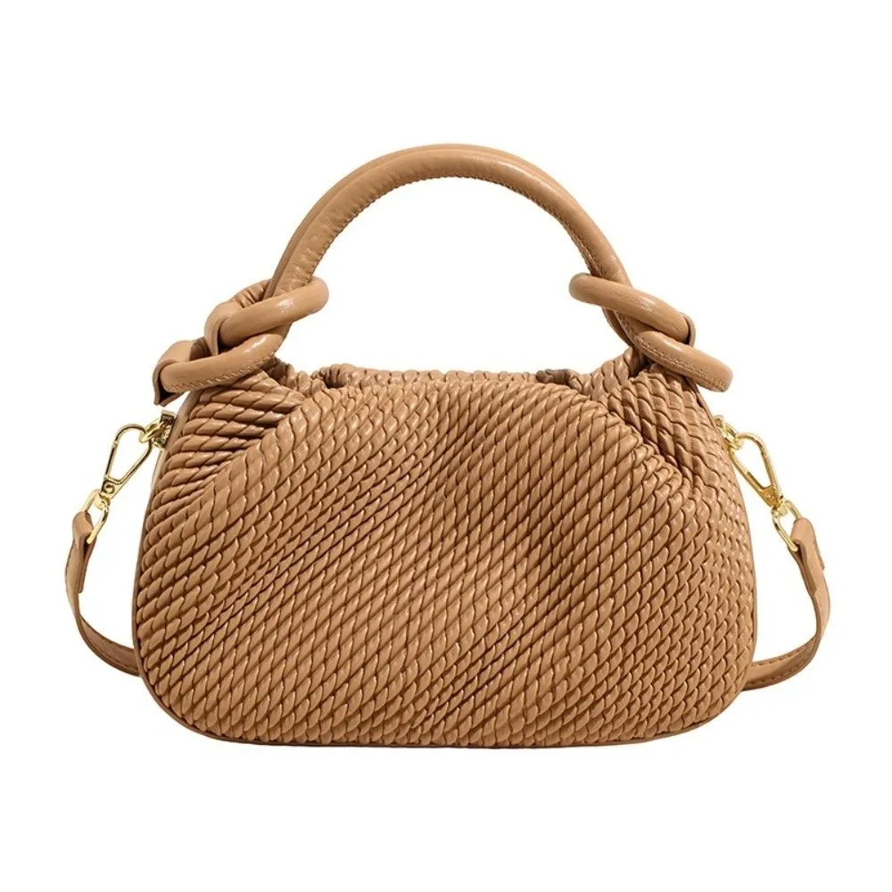 Vintage Pleated Cloud Handbag PU Leather Moderate Capacity Solid-color Woven Shoulder Bag Magnetic Closure Exquisite