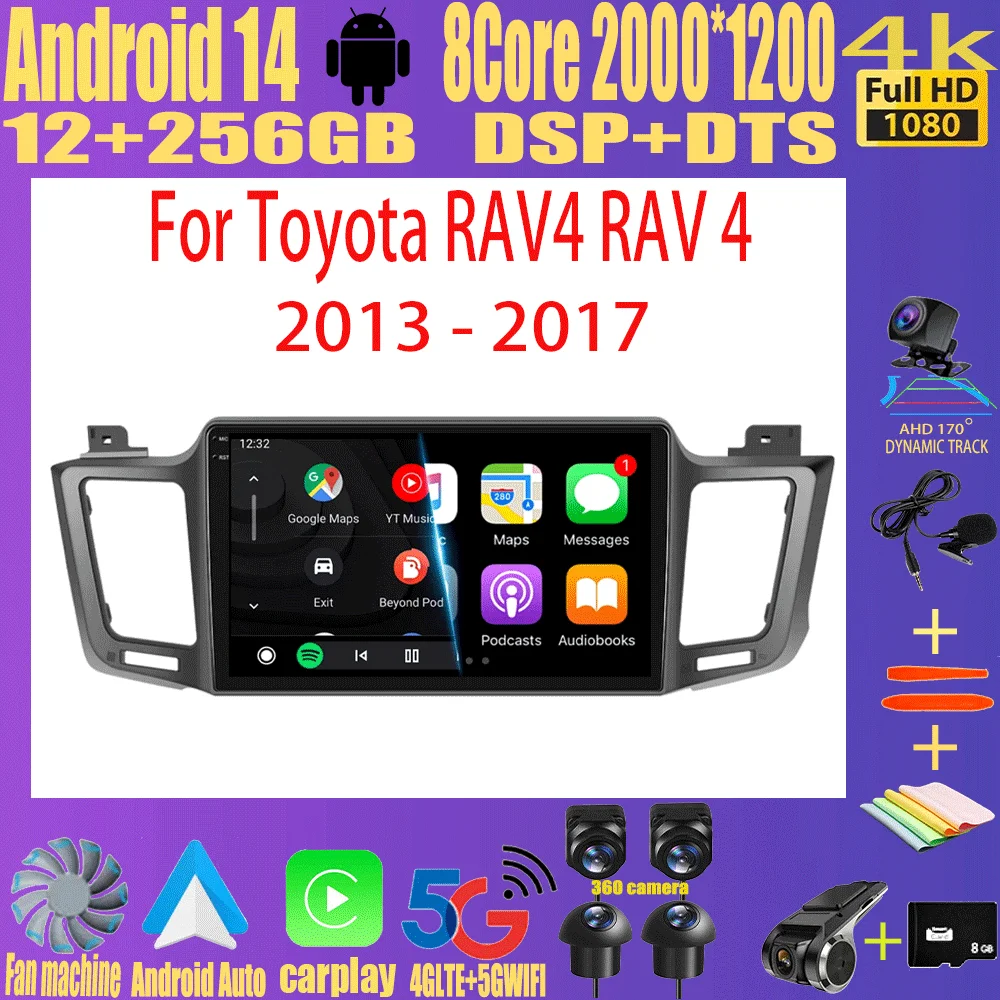 

Android 14 Car Radio For Toyota RAV4 RAV 4 2013 2014 2015 2016 2017 Multimedia Player 4G Carplay GPS Stereo Head Unit Auto