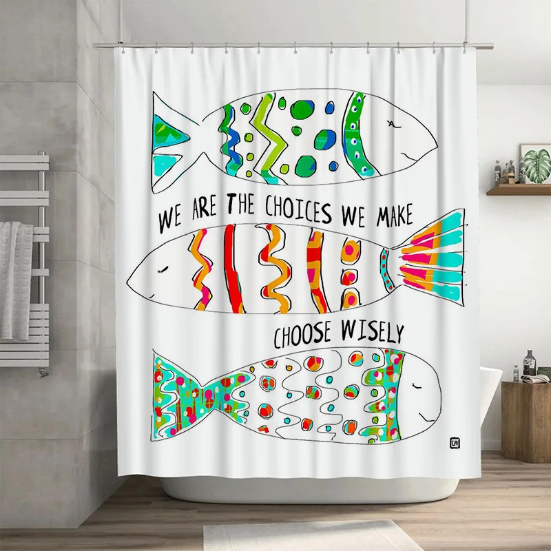 

Colorful Fish Shower Curtain 3 Pieces Set Decorative Waterproof Bath Mat Accessories for Bathroom.