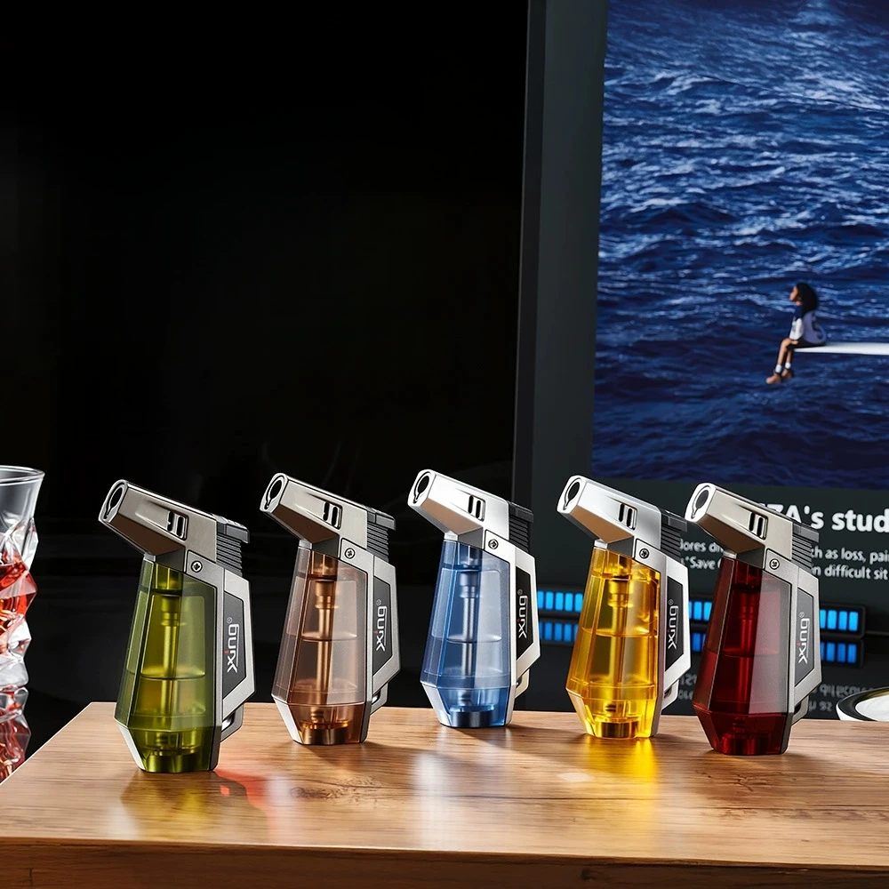 New Windproof Large Capacity Small Spray Gun Lighter with Visual Window Direct Spray Flame Inflatable Welding Gun Lighter