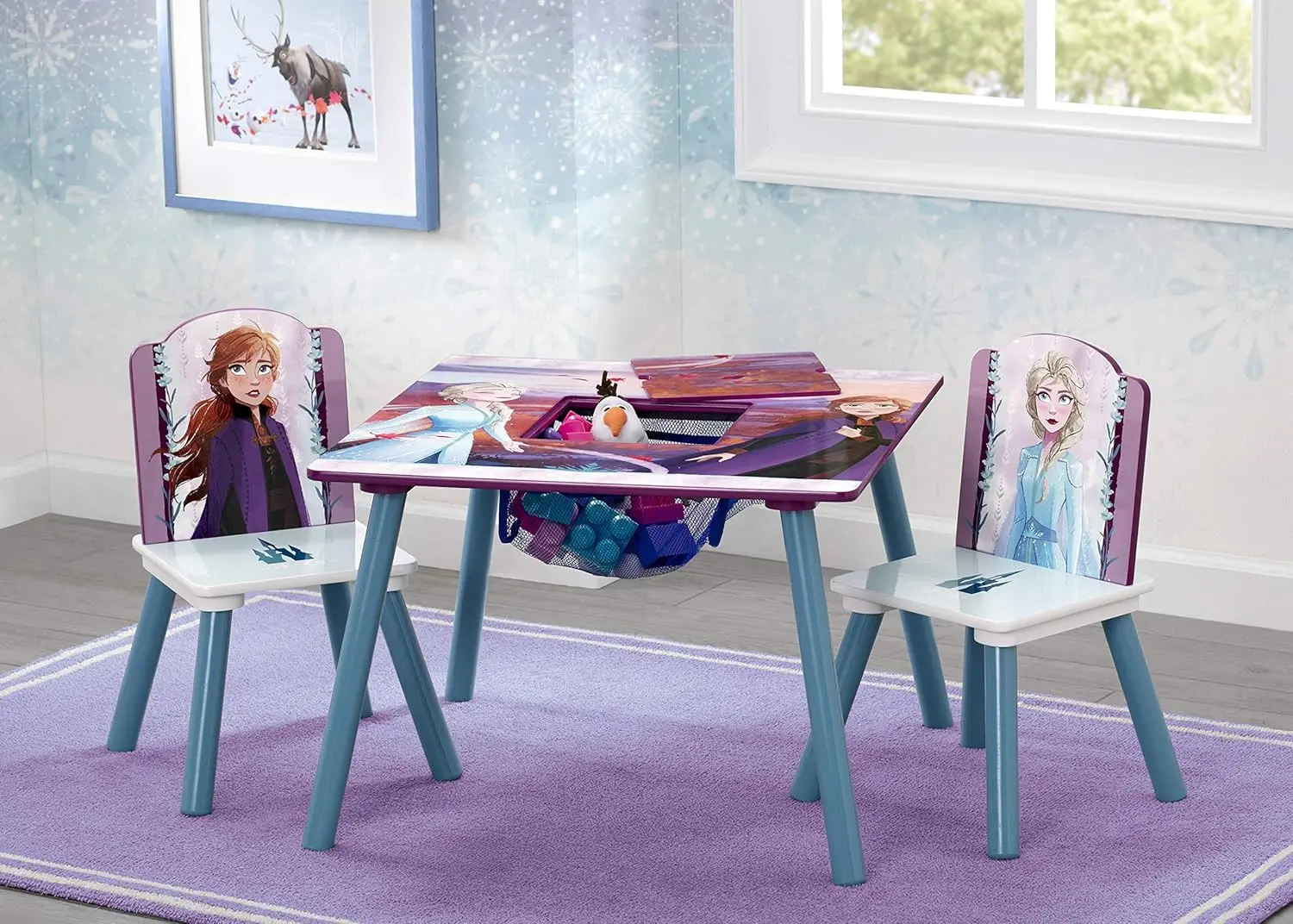 Ensemble de table et chaise pour enfants avec rangement, 2 chaises l'intensité, design plus, bac PR6, rangement de jouets, idéal pour les arts et la crème