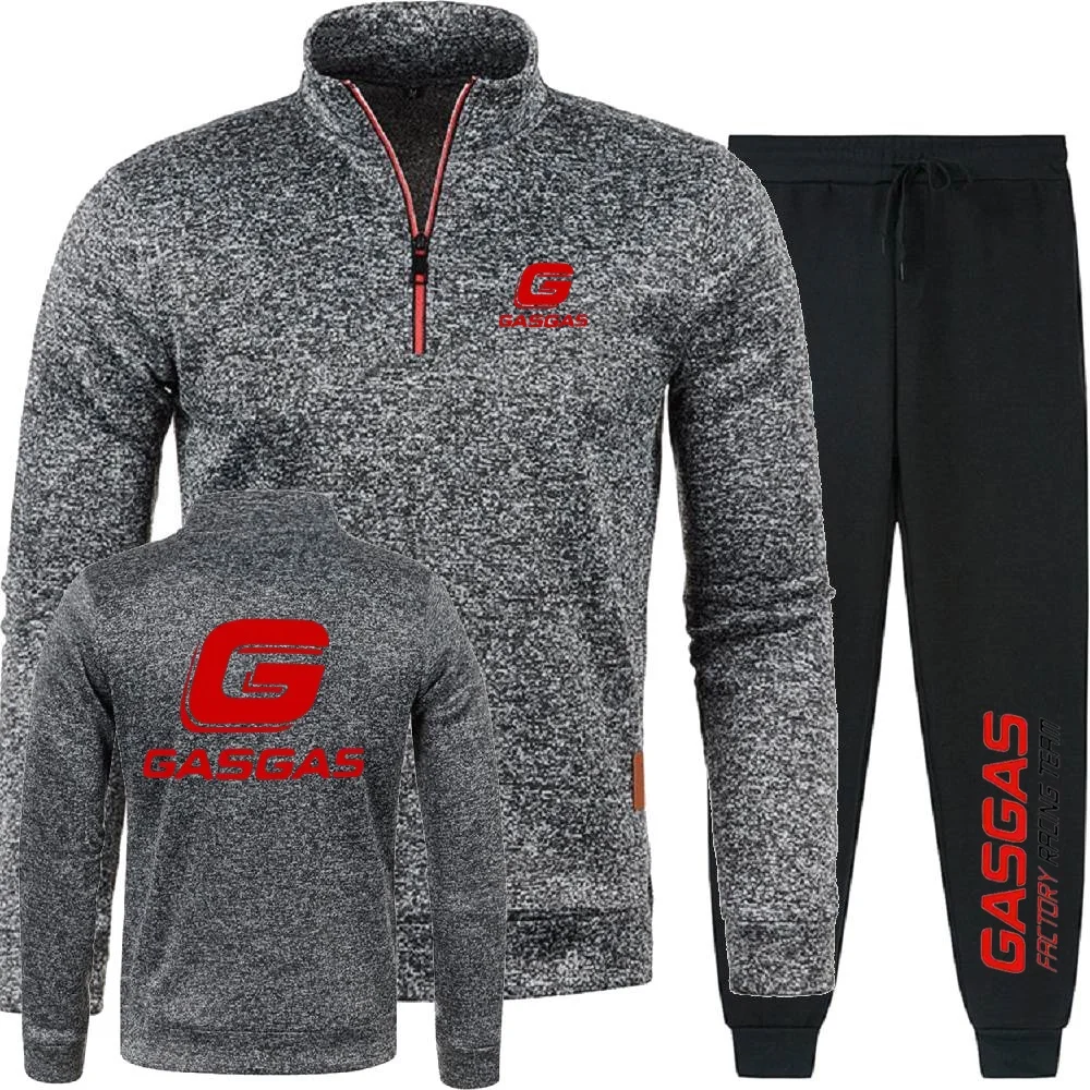 Fotografia 5: Homens 2 pçs conjuntos hoodies calças moletom meio zíper macio velo gola alta camisola gasgas fábrica equipe de corrida dos homens pulôver