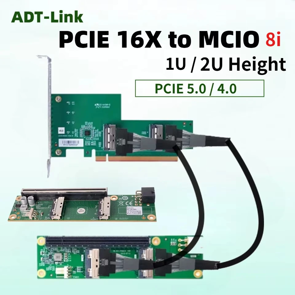 PCIe 5.0 X16 Adapter Card MCIO 8i To PCI-E 5.0 Split Backplane For Independent Graphics GPU External Expansion NIC/ X16/X8 Split