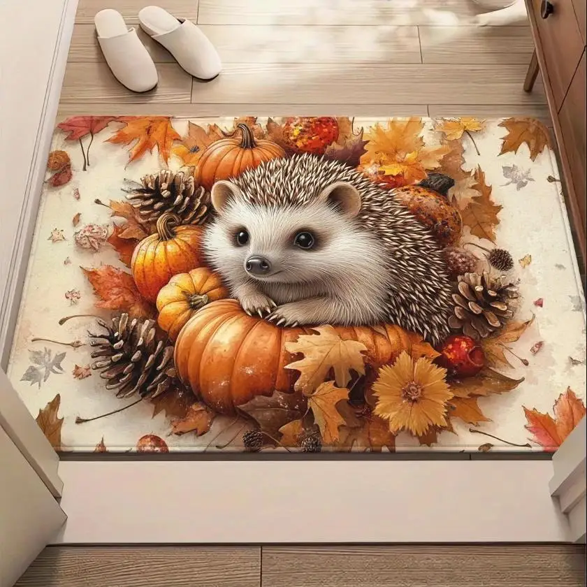 Autumn Harvest Pumpkin Hedgehog Welcome Door Mat Decor Kitchen Corridor Balcony Rugs Bedroom Beside Foot Mat Bathroom Rugs