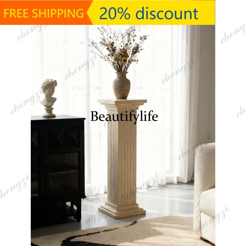 CC  Retro column floor ornament Roman column flower stand European living room Hotel entrance sculpture table