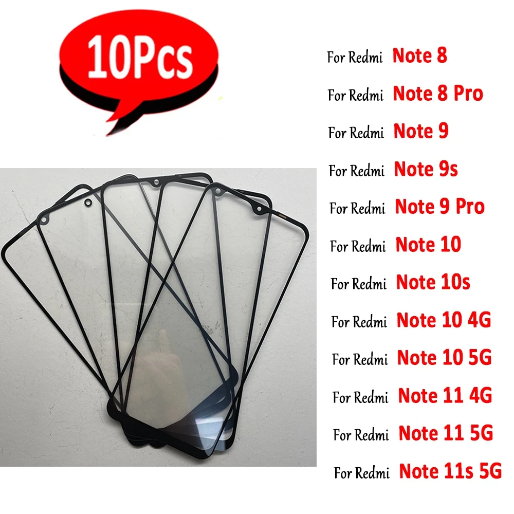 10 قطعة ، OCA الزجاج الأمامي ل Xiaomi Redmi ملاحظة 8T 8 9 برو 9S 10 11 4G 11S 12 5G شاشة الكريستال السائل الخارجي لوحة اللمس الشاشة #2