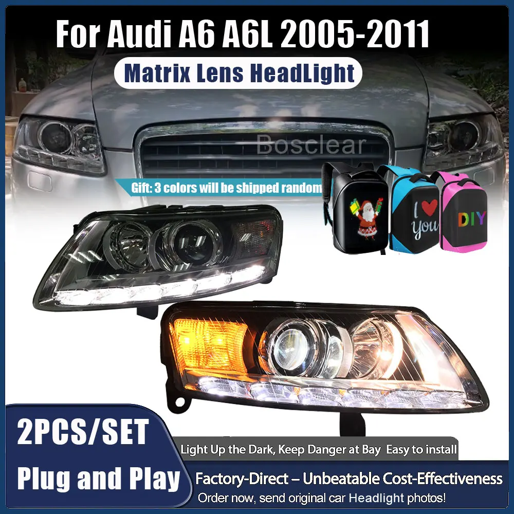 LED Headlights Assmebly for Audi A6 C6 2005 2006 2007 2008 Durable Matrix Headlamps Daytime Running Light DRL Lamp Plug and Play