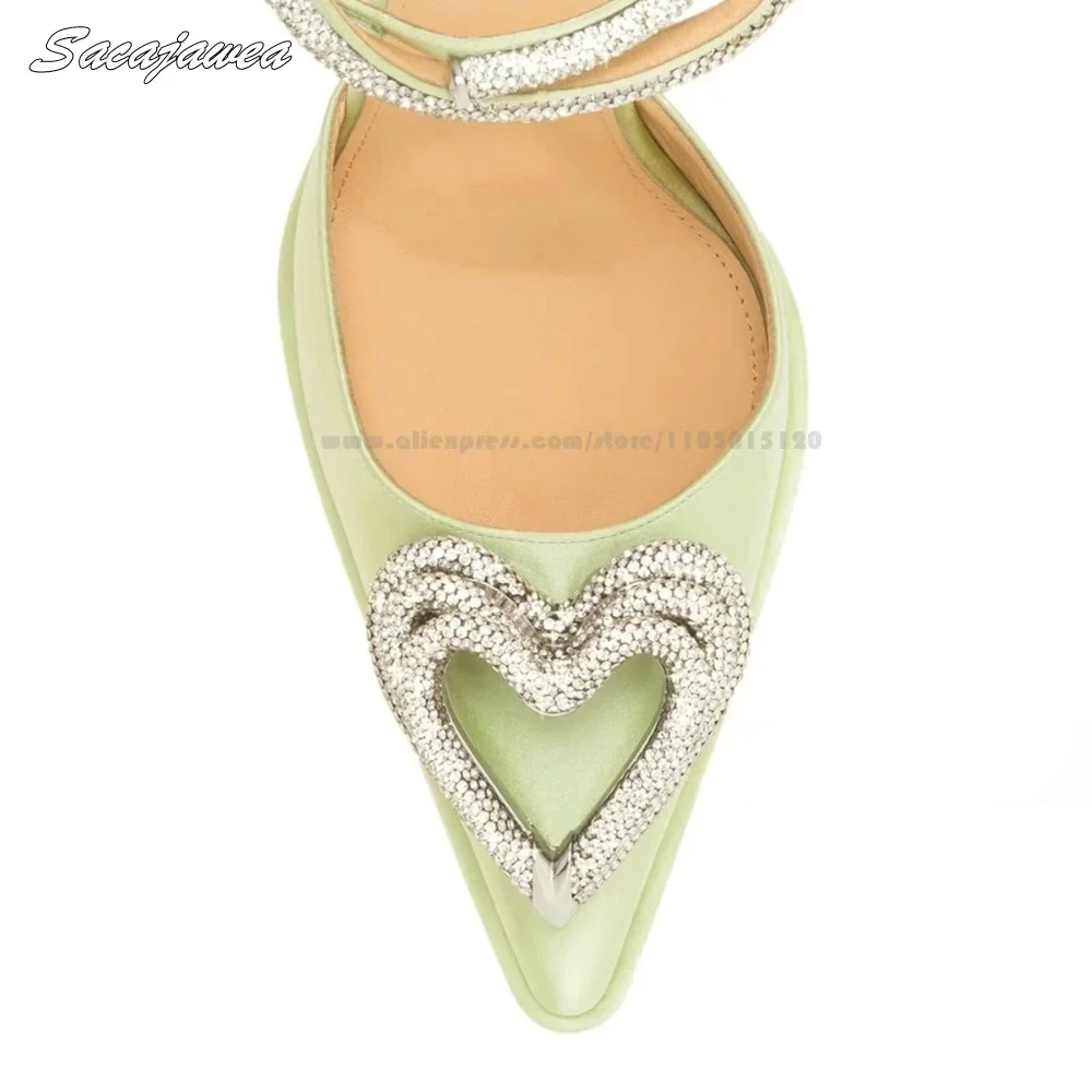 Mary Jane Belt Buckle Strap Love Rhinestones High Heels Pointed Toe Satin Cone Heel Pumps Size 34-43 Luxury Party Sandals