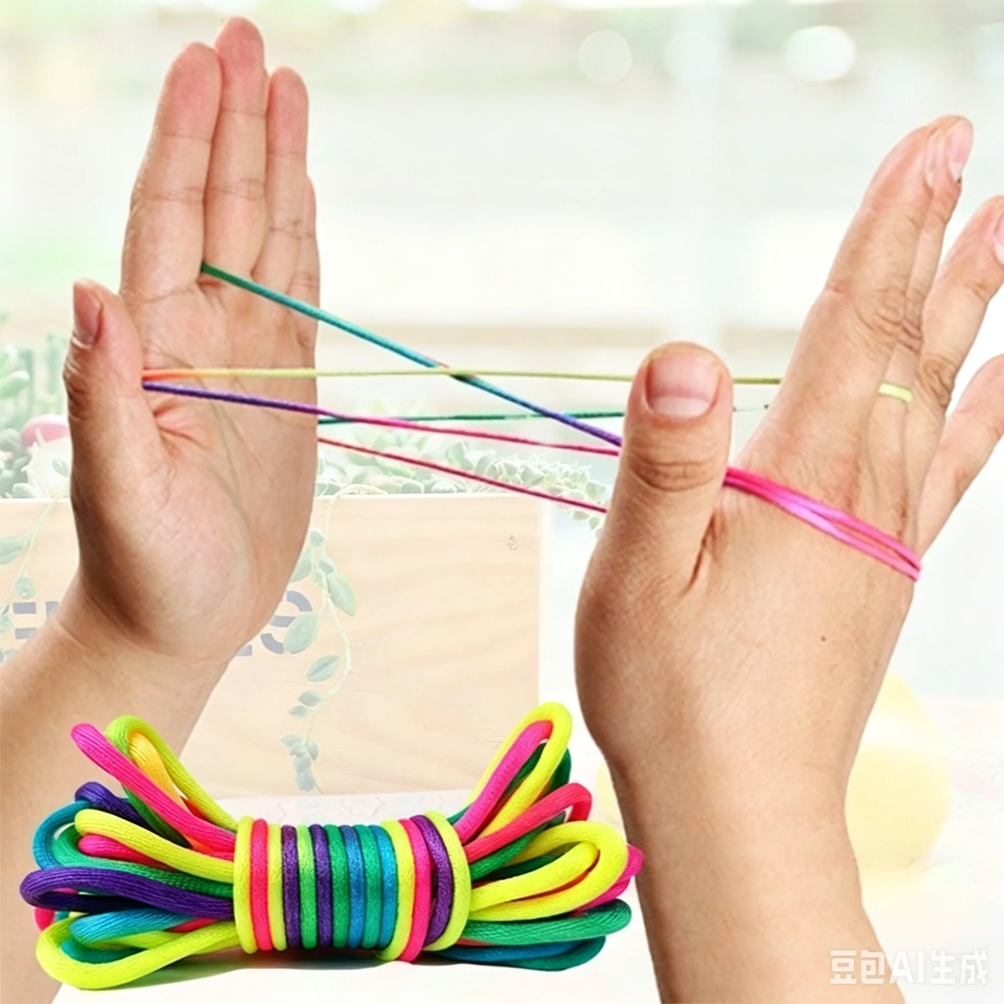 10Pcs Rainbow Color Cradle String Finger Games Classic Rope Thread Toy Ropes Hand String Puzzle Game Create Toy Supplies