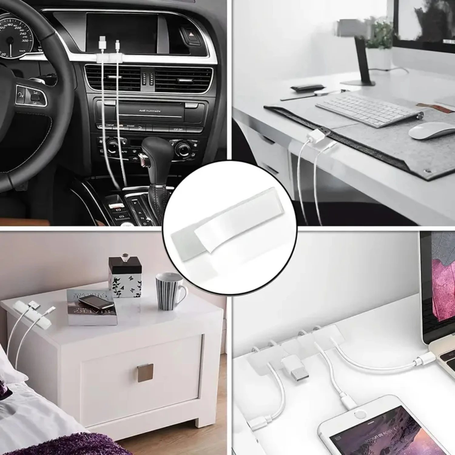 Ergonomic, Versatile Silicone Cable Management Organizer Set - Tangle-Free Storage Solution with 5 Self-Adhesive Clips for TV, C