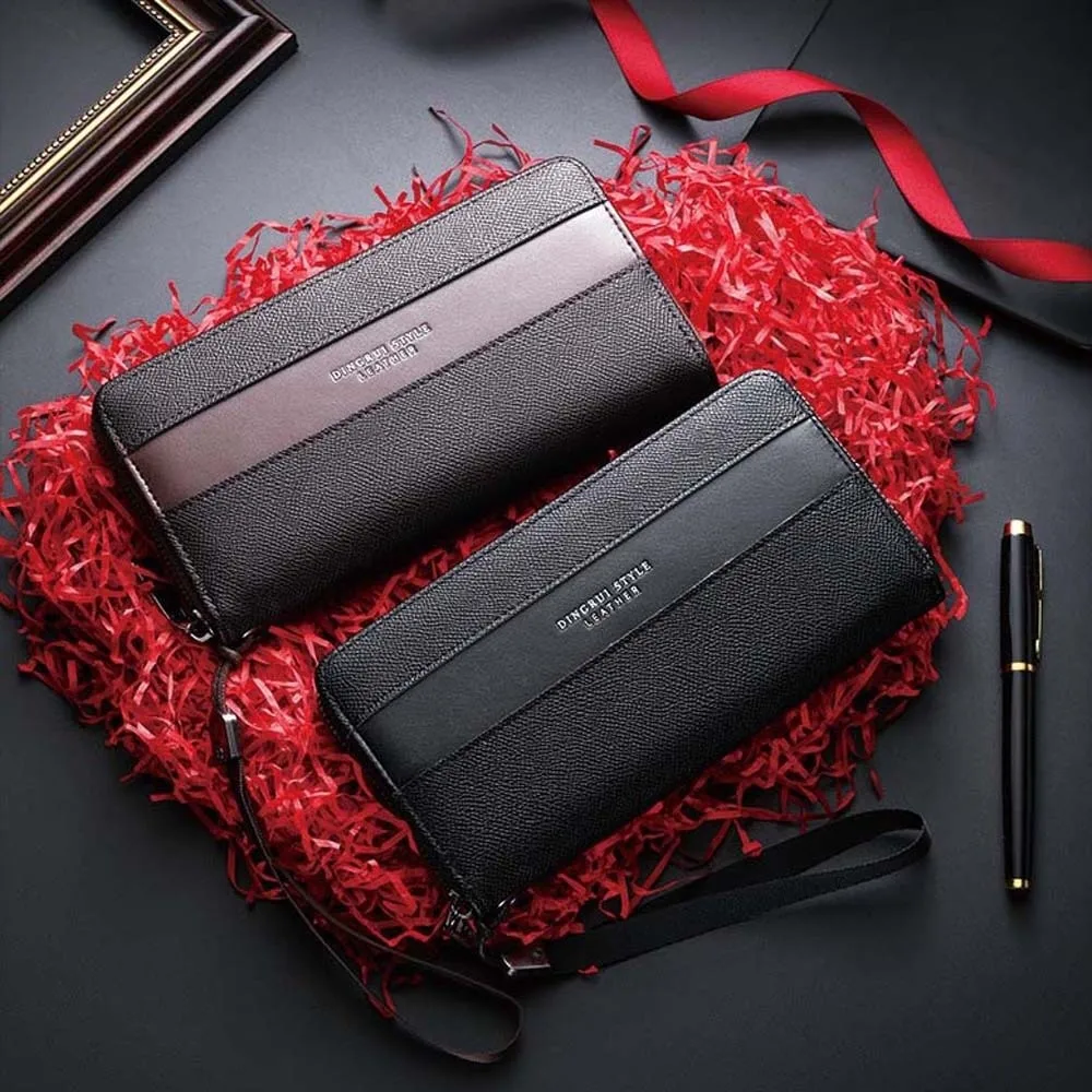 Large Capacity PU Men's Wallet Anti-splash Water Anti-lost Long Business Handbag Multiple Card Holder Note Compartment