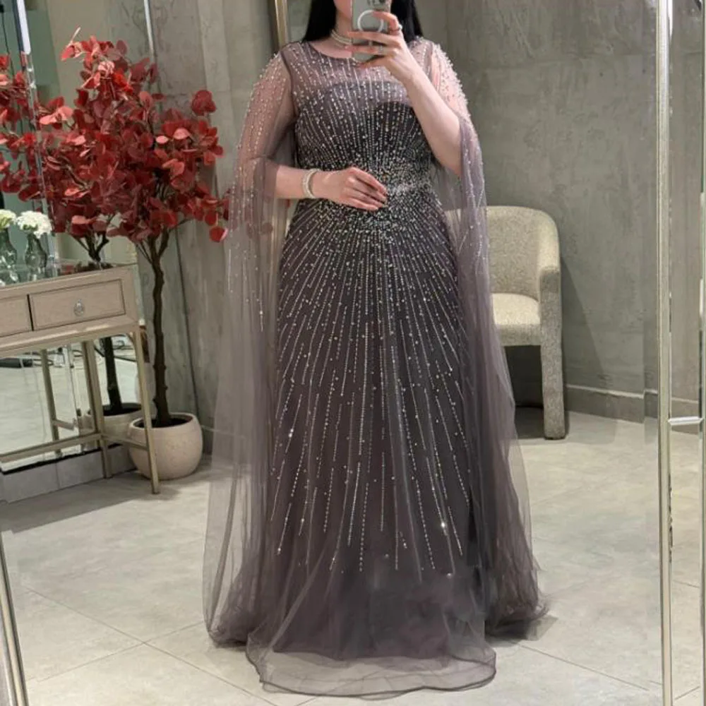 Abiti da sera personalizzati con perline ricamate di lusso con maniche ad aletta O collo con dettagli in paillettes فسات Бmaveraات Taglie forti
