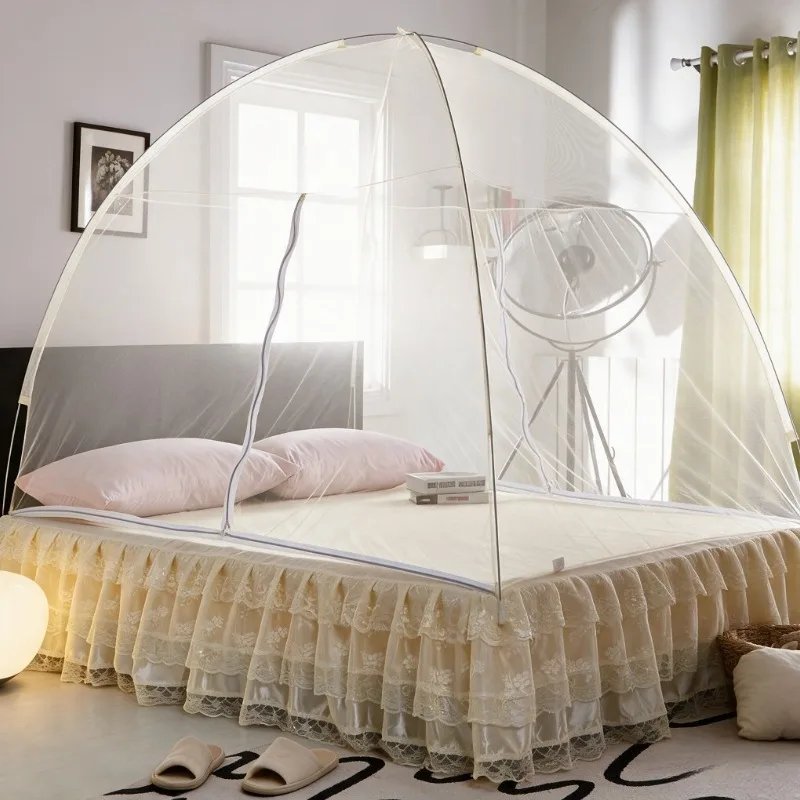 Double Door Mongolian Yurt Mosquito Net – Pop-Up Design, Fits 1.5m/1.8m Beds, Lightweight & Portable, Ideal for Dorms & Bedroom