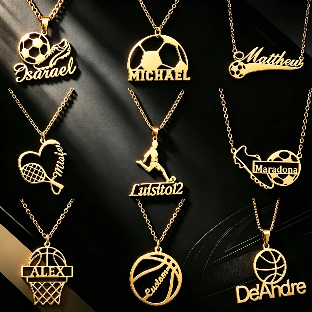 Sports Series Personalized Name Necklace Stainless Steel Football Thick Chain Pendant Jewelry Gift for Women Men Birthday