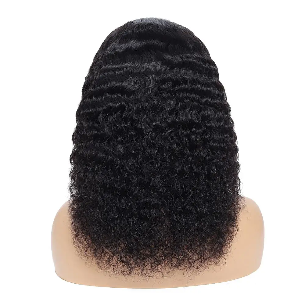 Pelucas de cabello humano ondulado sin pegamento para mujeres negras, pelo brasileño con diadema cruzada profunda, hecho a máquina, barato