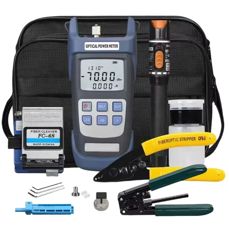Fiber Termination Kit with Cold Connection Tool Optical Power Meter Network Test Visual Cleaver Stripper Pliers