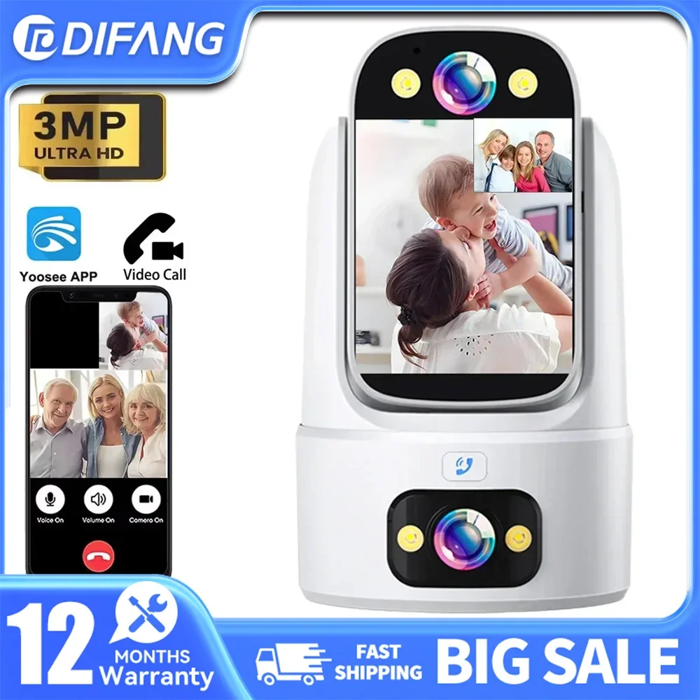 

DIFANG 3MP WIFI Camera Baby Monitor Camera 2-Way Video Call Color Night Vision One Key Click Call CCTV PTZ Wireless Smart Camera