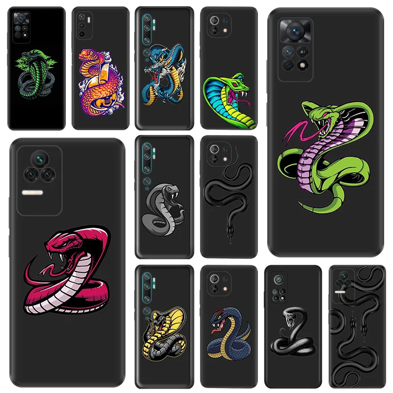 Phone Case For Redmi 10C 10A Note 11 Pro 10 10s 11s Red Green Snake Cobra Python Xiaomi 10t 11t Lite Black Soft Protective Cover