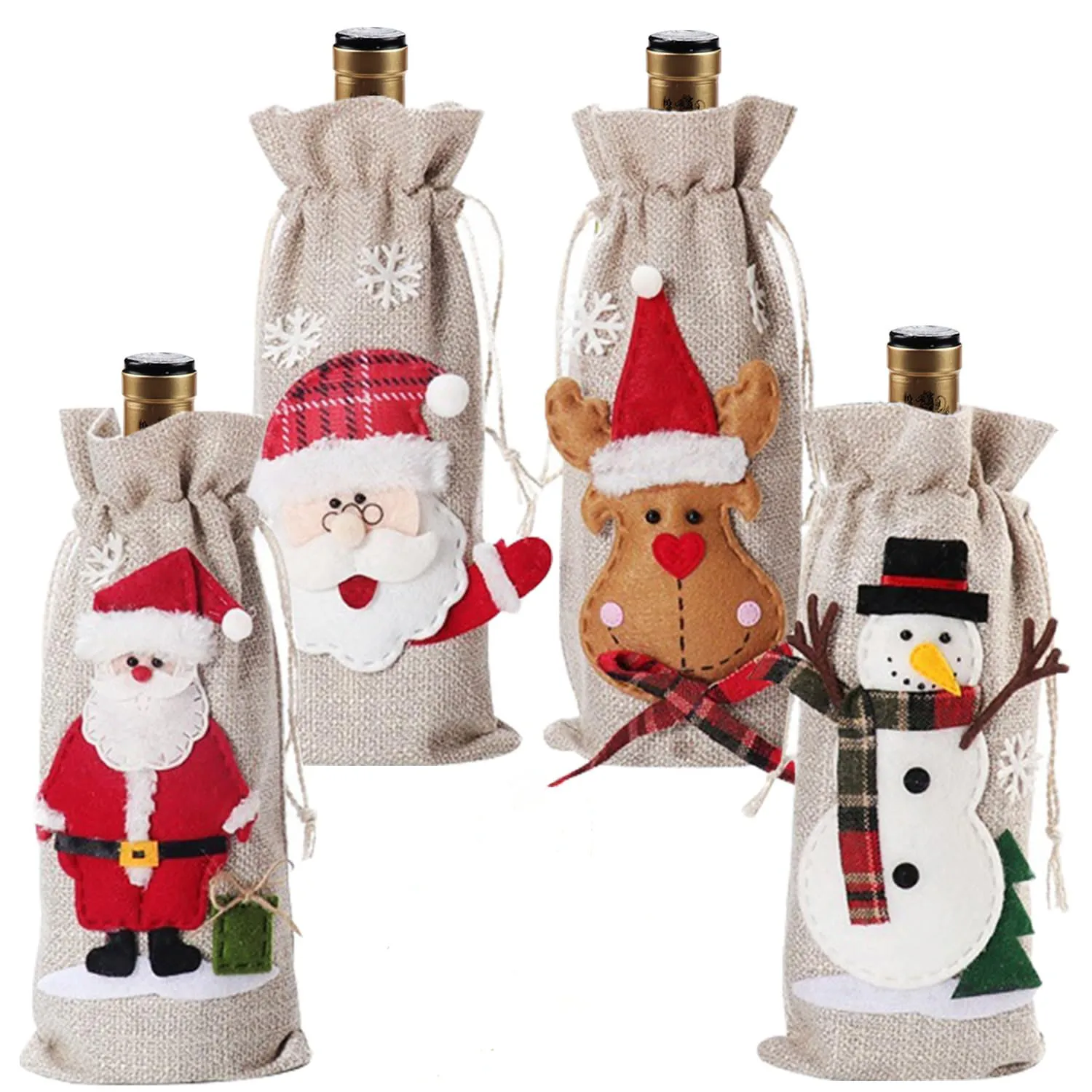 Burlap Wine Bags, Reusable Wine Bottle Covers Gift Bag with Drawstrings Wine Protector Bags for Travel Party, Wedding, Christmas