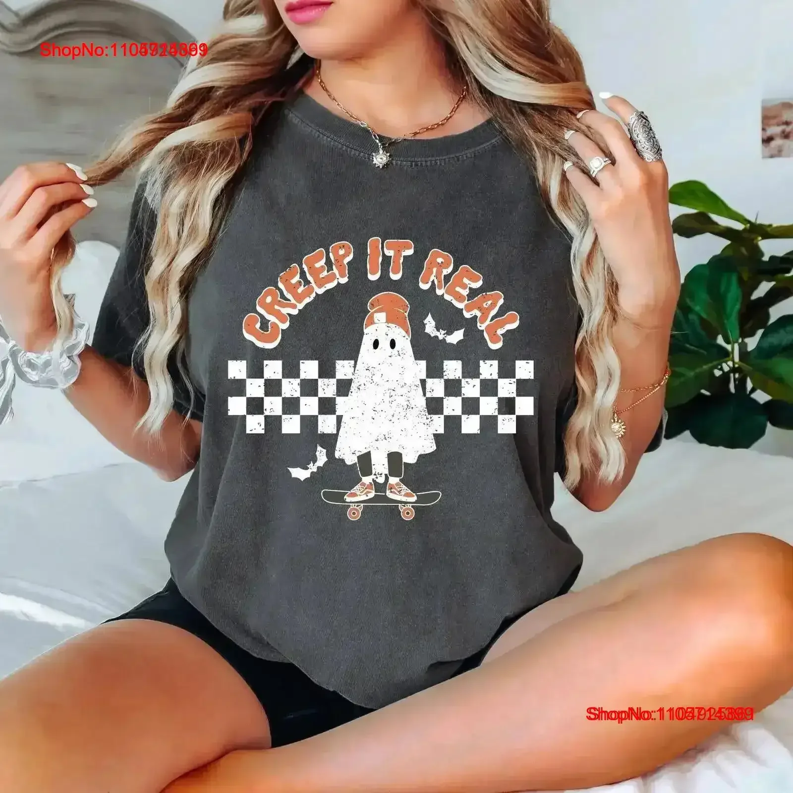 Retro Halloween T Shirt Creep It Real Vintage Ghost Witch Fall Fashion Spooky Season Top Washed designer clothes homme vintage