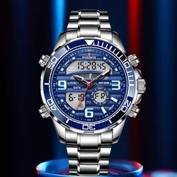 FOXBOX Luxury Electronic Man Watch Fashion Casual Dual Digital Display Quartz Stainless Waterproof Luminous Date Watches for Men