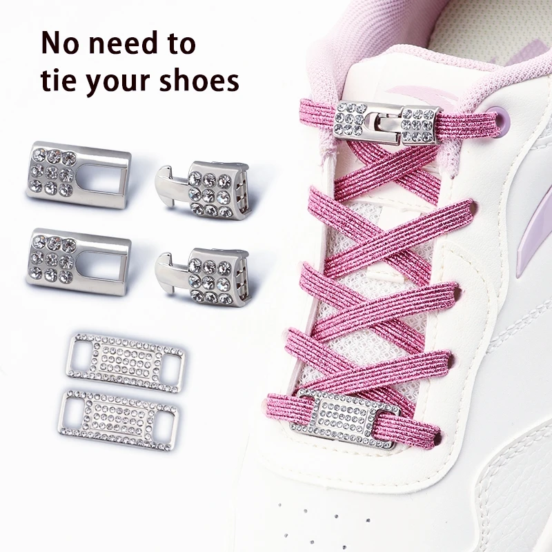 

Glitter Elastic Laces Sneakers Tennis No Tie Shoe laces Silver Diamond buckle Shoelaces without ties Flat Shoelace for Shoes