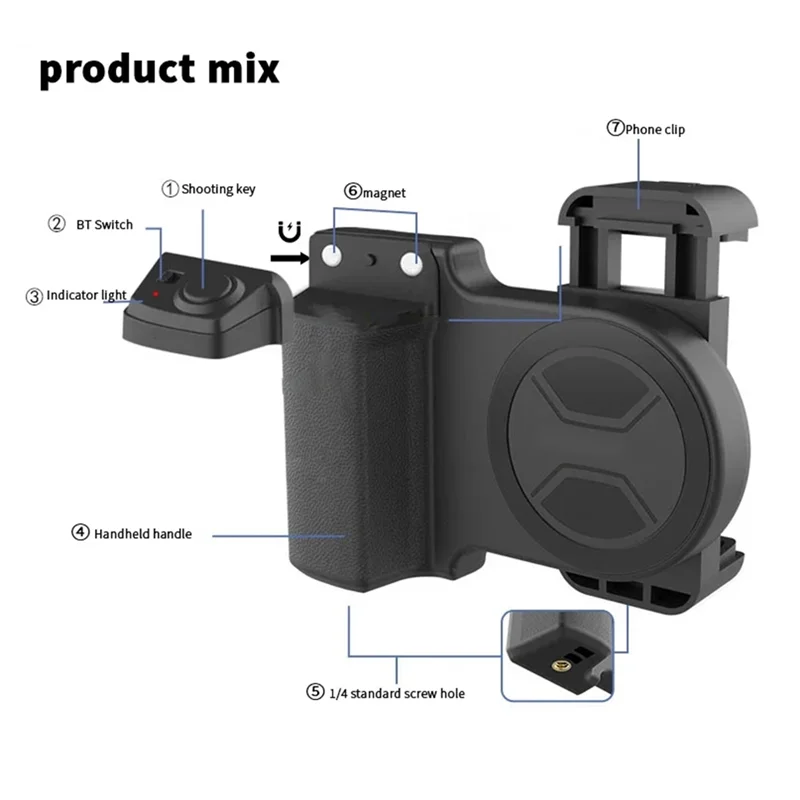 ABSQ-Ponsel Pintar Pegangan Selfie Kamera Ponsel Pegangan Cepat dengan Remote Rana Dapat Dilepas untuk Iphone 16/15/14 Vlog