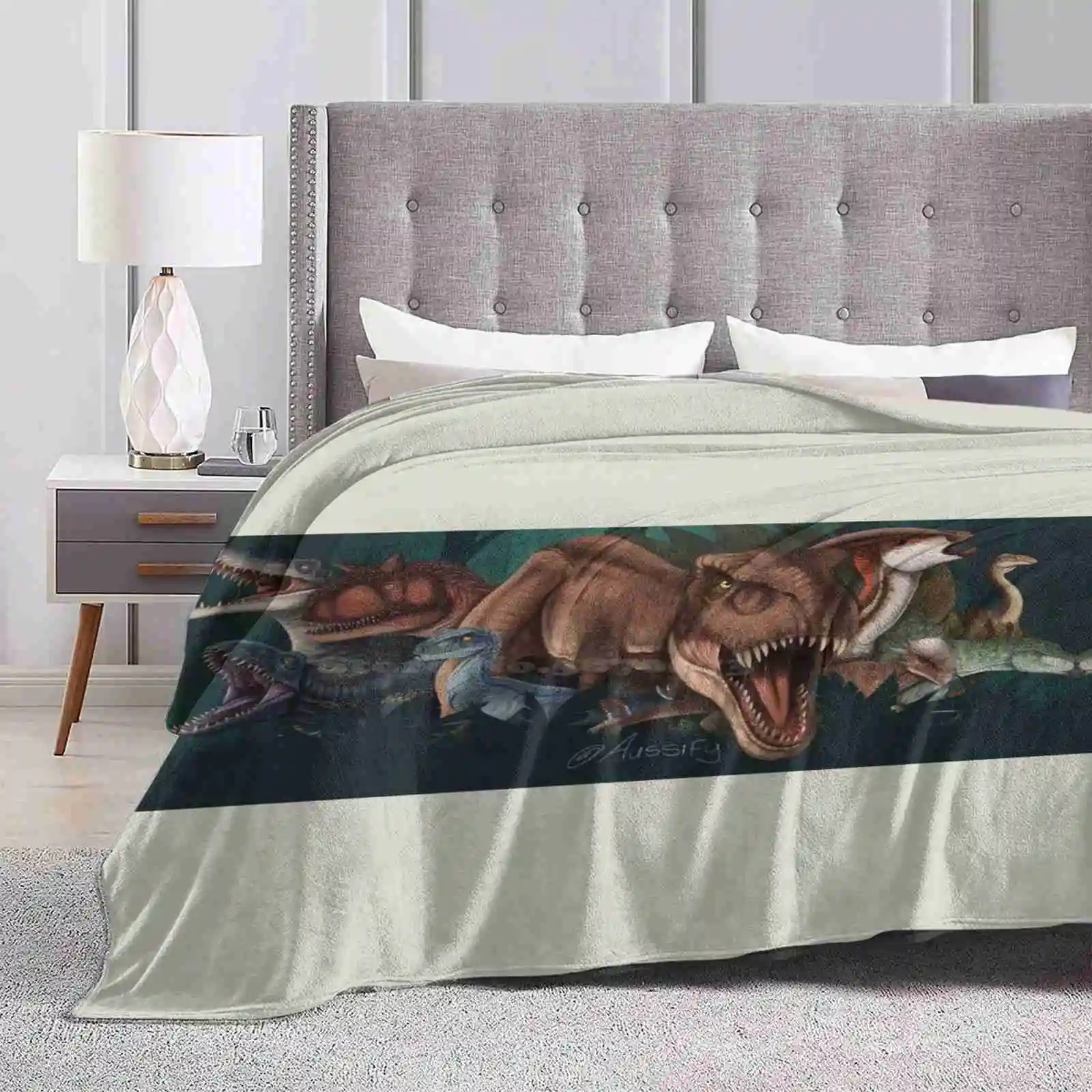 World Fallen Kingdom For Home Sofa Bed Camping Car Plane Travel Portable Blanket Aussify Dinosaur Trex Tyrannosaurus Rexy Blue