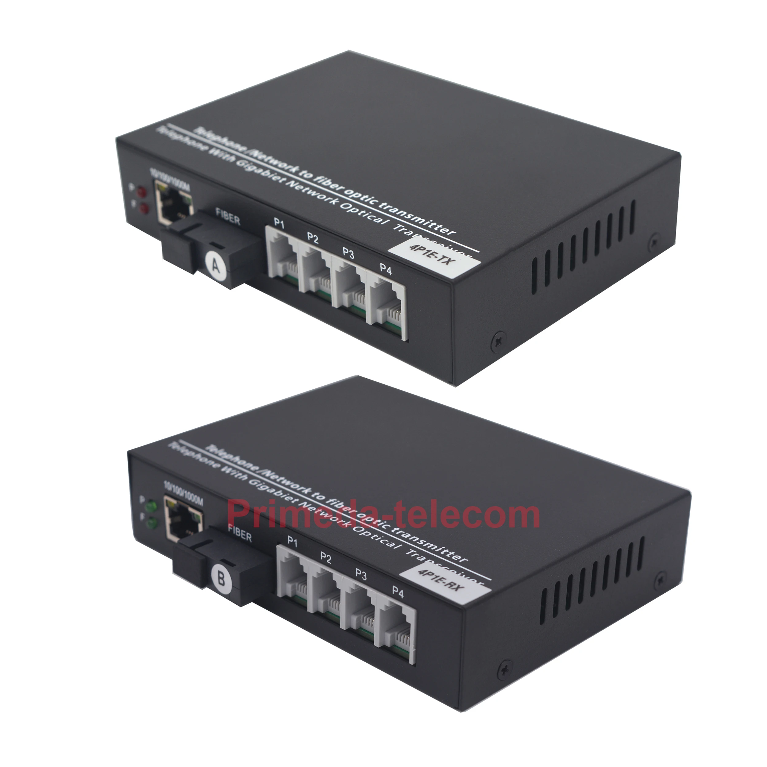 4 Channel POTS Telephone Gigabit Ethernet over Fiber Optic Media Converter Extender SC/UPC Singlemode Single Fiber up 20Km 1 set