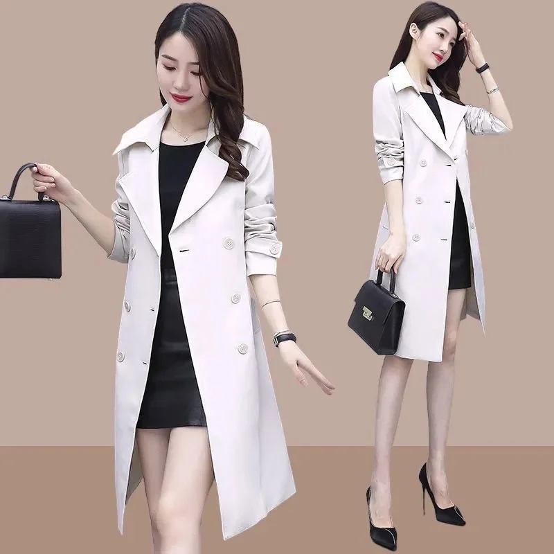 

2024 Women Double Breasted Slim OL Trench Coat Trench Coat With Belt Elegant Women Windbreaker Autumn Winter Streetwear