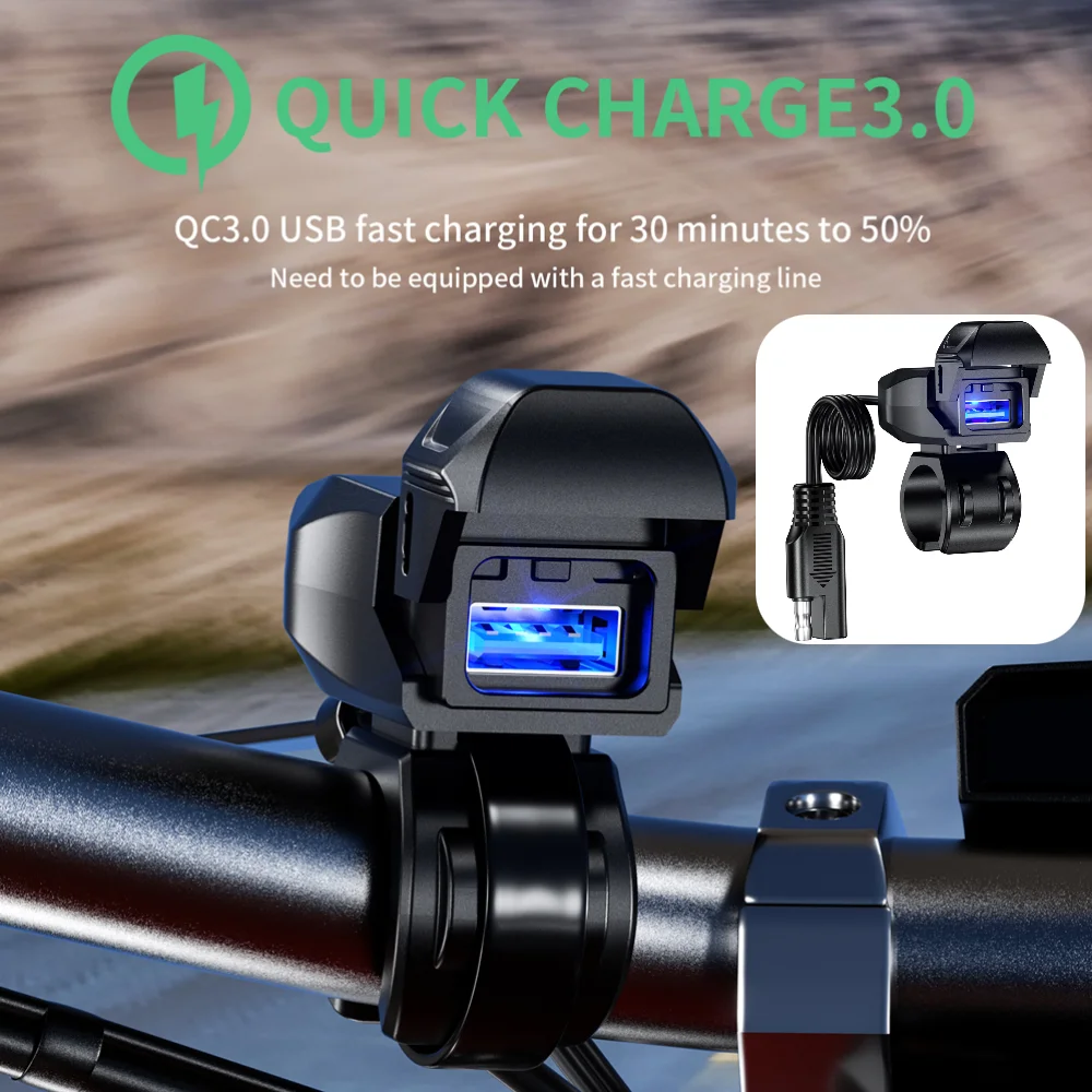 QC3.0 Motorcycle USB/USB-C Charger 9V-24V Universal IP66 Waterproof Adapter Quick Charger Socket Motorcycle Accessories